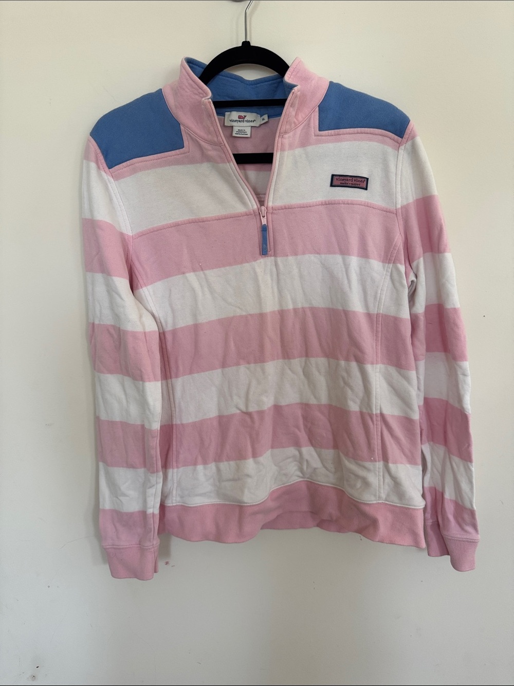 Vineyard Vines women’s Pink & White Stripe Quarter-Zip Pullover